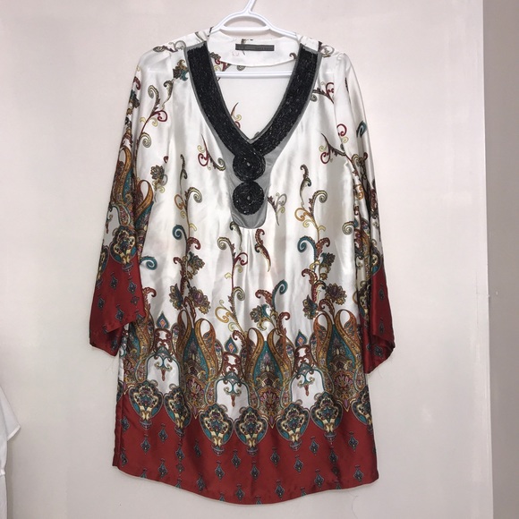 Zara Paisley Print Warm Toned Silky Flowy Dress - Picture 2 of 10
